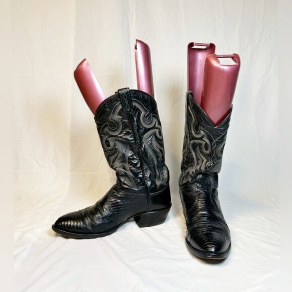 Vintage Tony Lama Mens Black Leather Teju Lizard Cowboy Western Boots~10~ - Picture 2 of 10